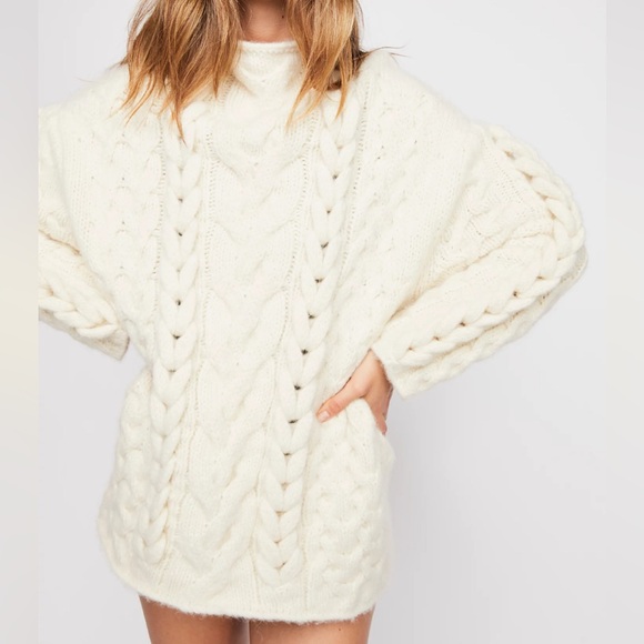 Free People Chunky Braided Cable Knit sweater XS Ivory. - Picture 10 of 11